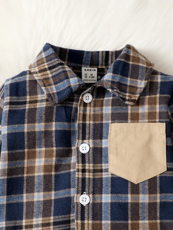 Camisa a cuadros y pantalones con estampado de dinosaurios para bebé niño - Imagen 2