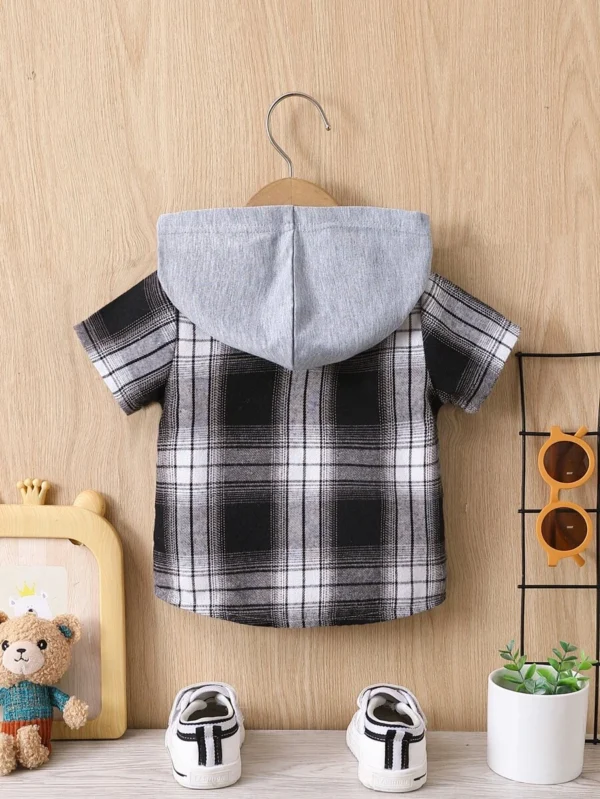 Bebé niño Camisa con estampado de cuadros con capucha sin camiseta - Imagen 2