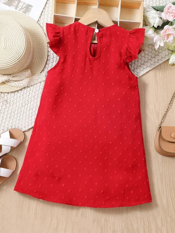 Vestido de estilo festivo de color sólido rojo para niña joven con cuello redondo - Imagen 2