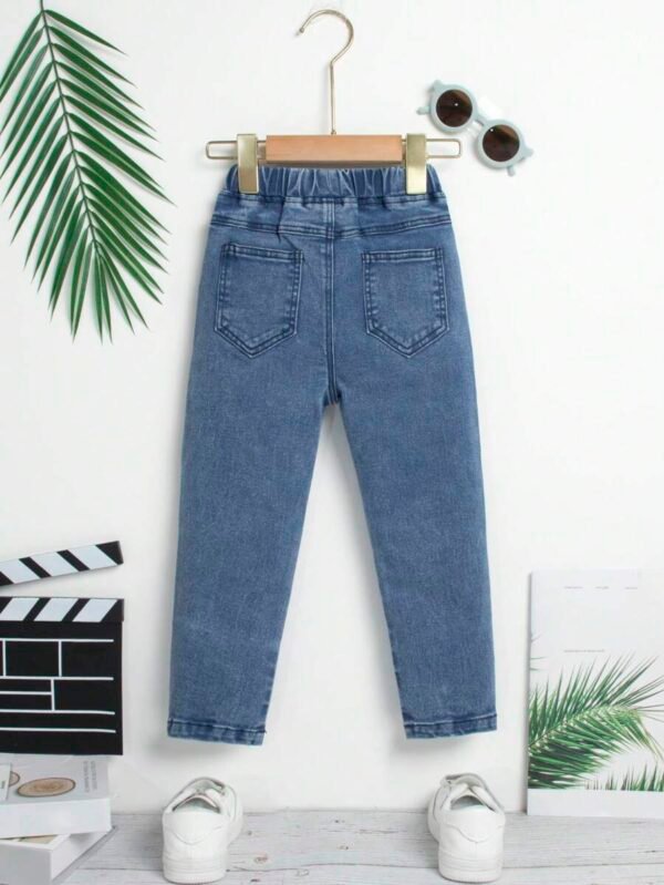 Jeans holgados con bolsillos planos de carga y cintura elástica para niño - Imagen 2