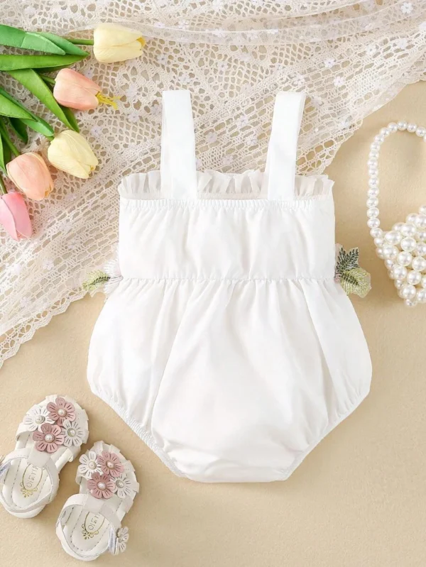 Pelele de bebé niña con bordado de flores vintage, diseño elegante y lindo - Imagen 2