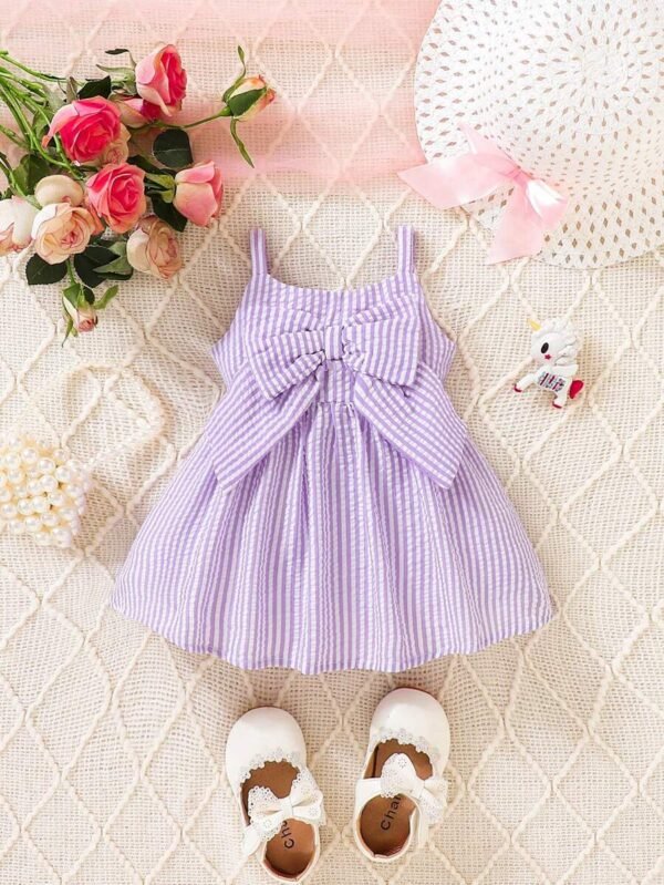 Bebé niña Vestido de tirantes de rayas con lazo delantero