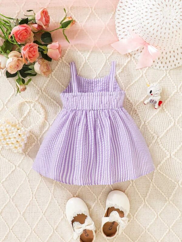 Bebé niña Vestido de tirantes de rayas con lazo delantero - Imagen 2