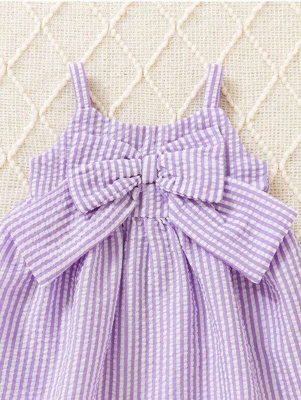 Bebé niña Vestido de tirantes de rayas con lazo delantero - Imagen 3