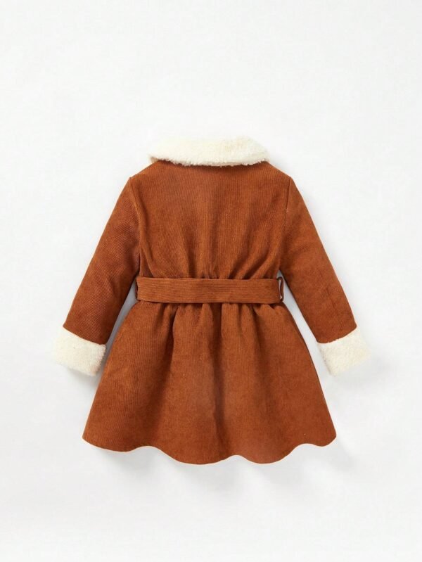 Vestido cuello de borreguito con diseño de solapa con cinturón de pana & Sombrero - Imagen 2