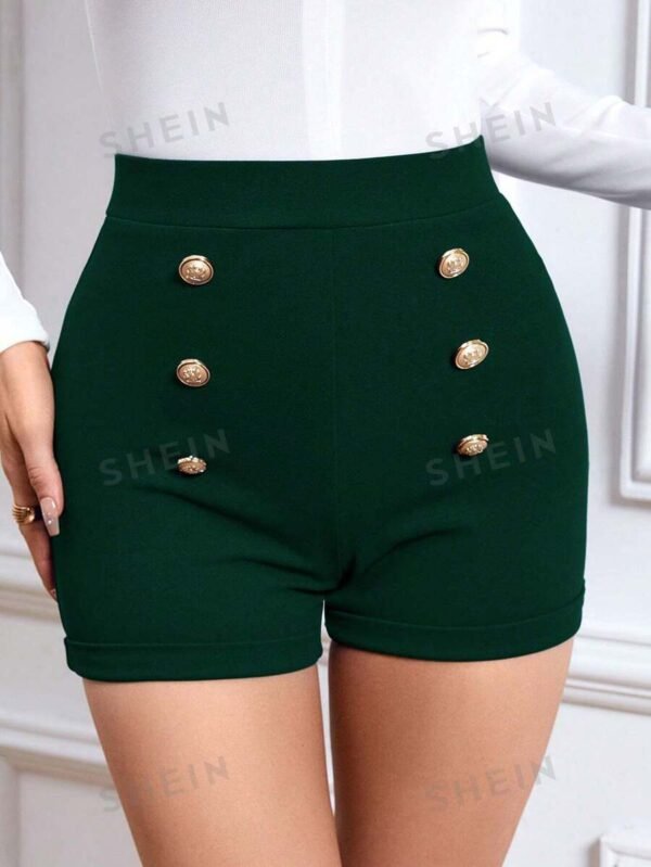 Shorts de talle alto con botón falso - Imagen 2