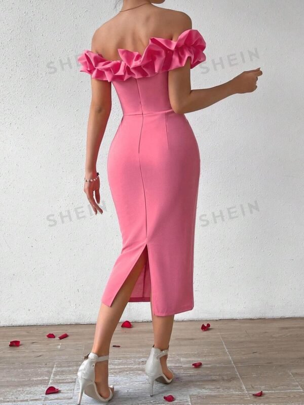 Vestido Con Detalle De Hombro Descubierto Y Volante, - Imagen 3