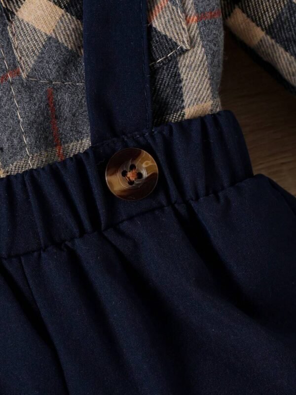Conjunto lindo de overol para bebé niño con camisa a cuadros de manga larga - Imagen 3