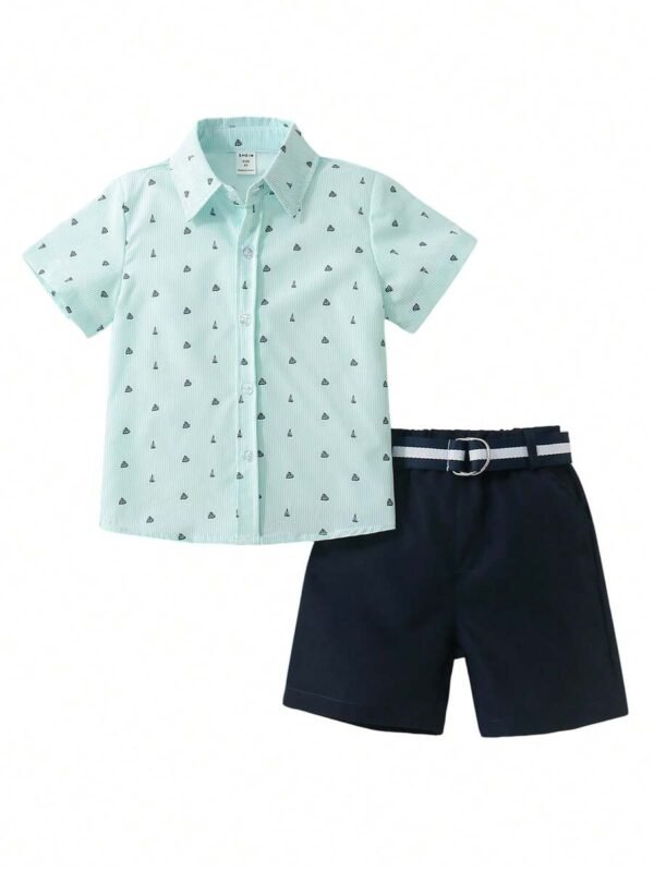 Conjunto De 2 Piezas De Camiseta De Manga Corta Para Niño Con Estampado De Velero