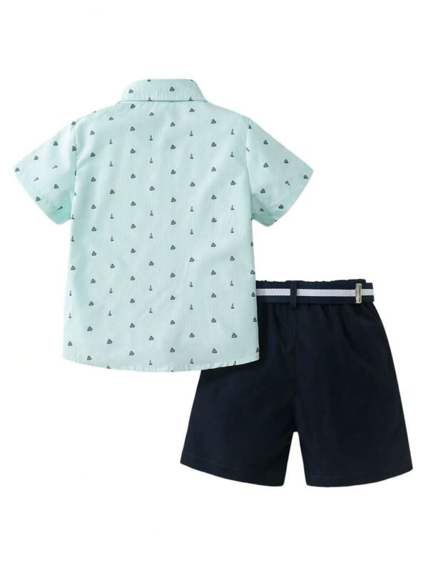 Conjunto De 2 Piezas De Camiseta De Manga Corta Para Niño Con Estampado De Velero - Imagen 2