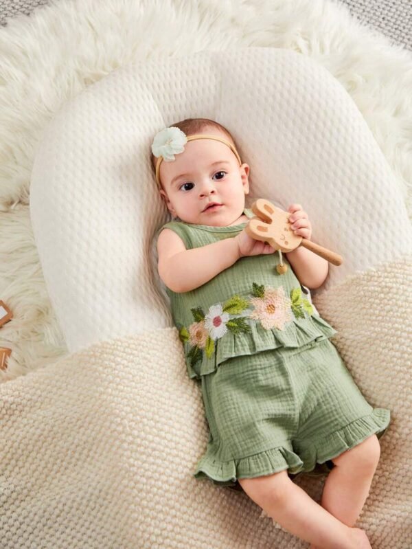 Conjunto De Top Sin Mangas Con Dobladillo Con Volantes Y Shorts De Niña Bebé