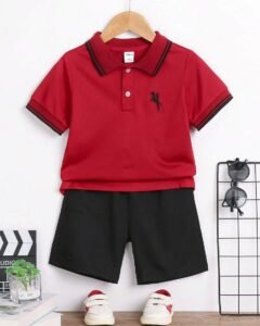 Camisa polo para jóvenes de unicolor con rayas y botones frontales