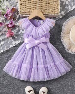 Vestido sin mangas con contraste de lunares para niña bebé