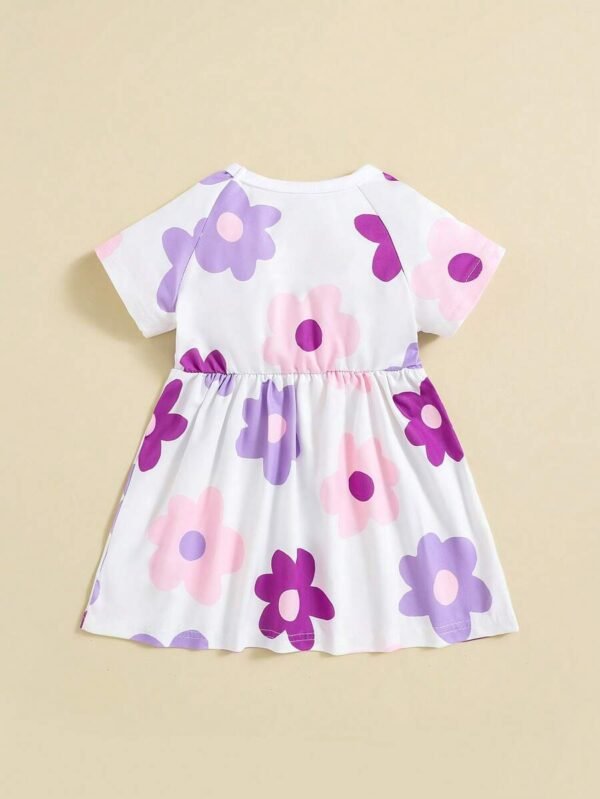 Vestido de verano para bebé niña con mangas cortas, cuello redondo y lindo diseño floral - Imagen 2