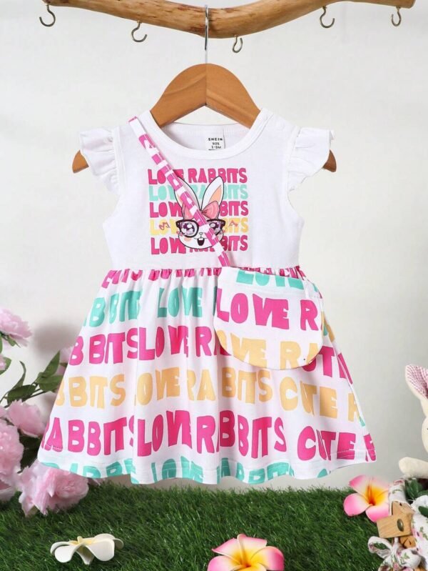 Vestido de verano para bebé niña con mangas de volantes y estampado colorido y lindo