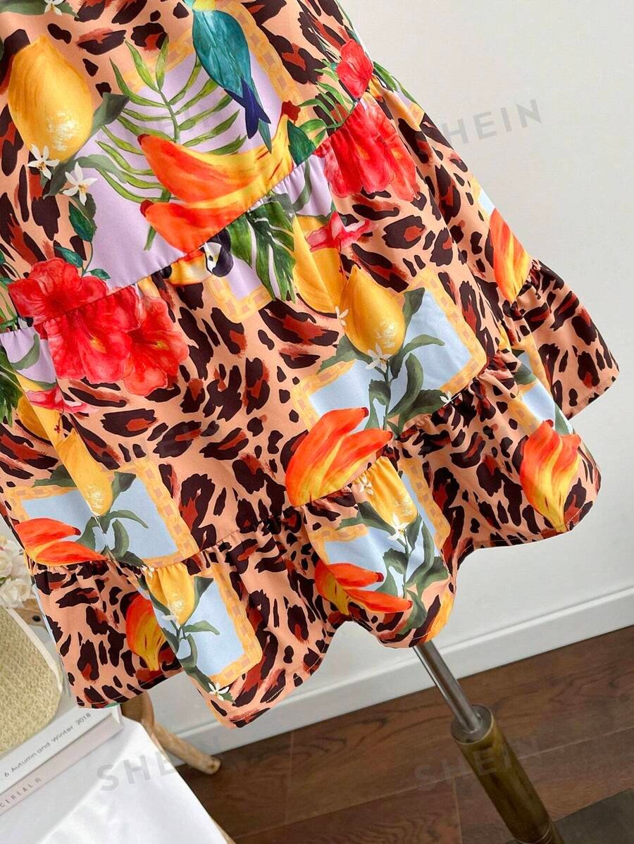 Vestido de verano tropical informal para mujer con estampado integral de leopardo - Imagen 3