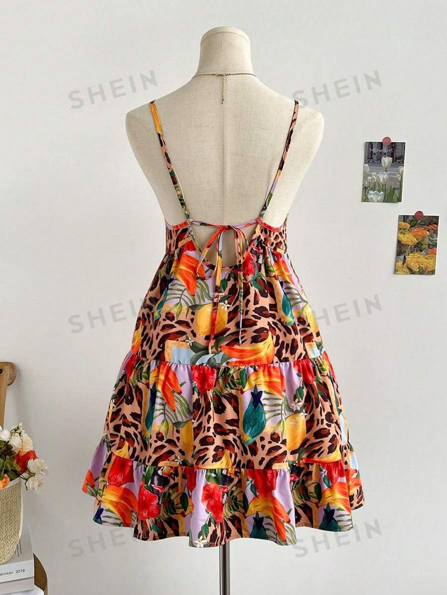 Vestido de verano tropical informal para mujer con estampado integral de leopardo - Imagen 2