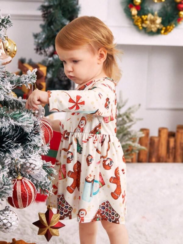 Vestido de manga larga con estampado de casa de pan de jengibre - Imagen 3