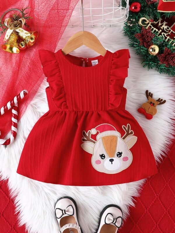 Vestido casual, cómodo y lindo para niñas pequeñas con adorno bordado de ola