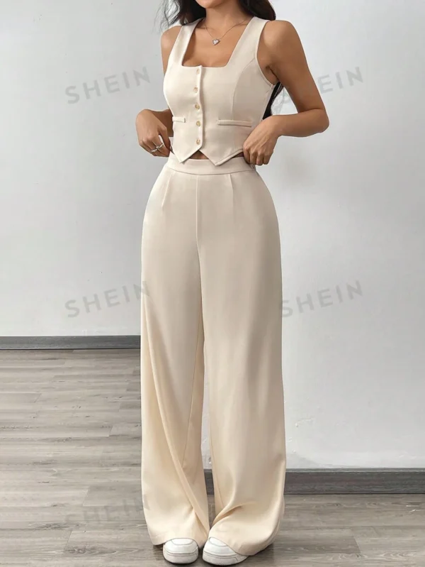 Conjunto de top sin mangas de cuello cuadrado y pantalones anchos