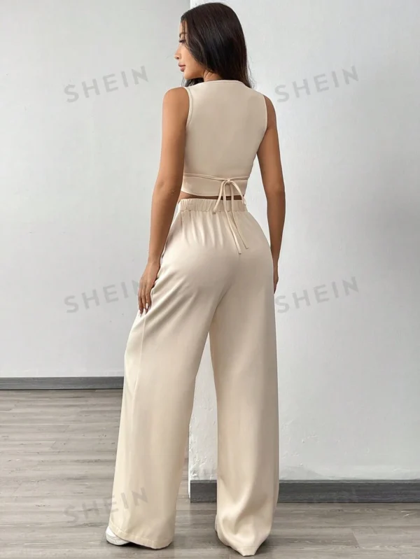 Conjunto de top sin mangas de cuello cuadrado y pantalones anchos - Imagen 3