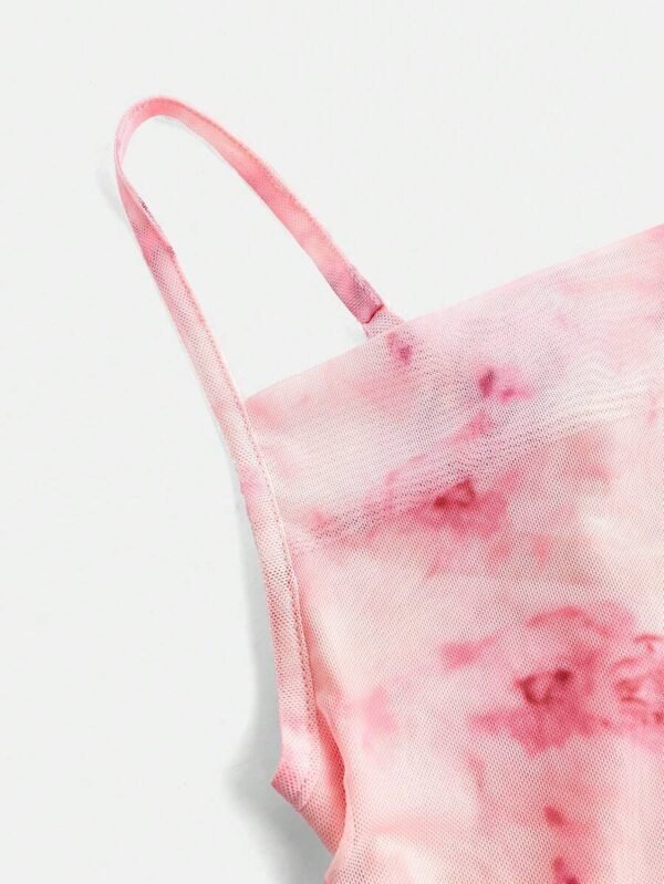 Vestido mini de malla con estampado floral rosa para chicas - Imagen 3