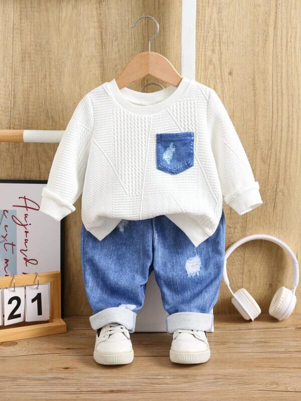 Conjunto de 2 piezas de sudadera acolchada y pantalones estilo vaquero