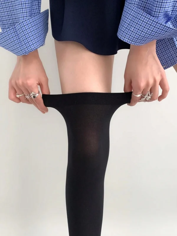 1 par de calcetines blancos hasta la rodilla para mujer - Imagen 3