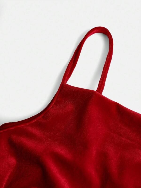 Vestido rojo de terciopelo con cuello en V para chicas - Imagen 2
