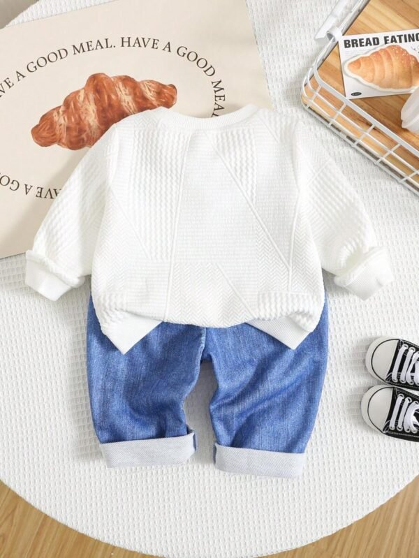 Conjunto de 2 piezas de sudadera acolchada y pantalones estilo vaquero - Imagen 2