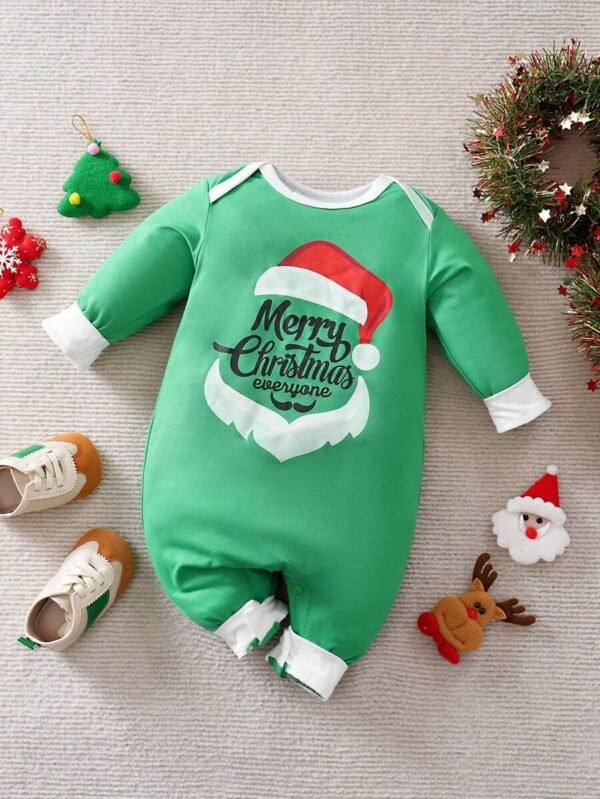 Pelele de manga larga cómodo con estampado de Papá Noel para bebé