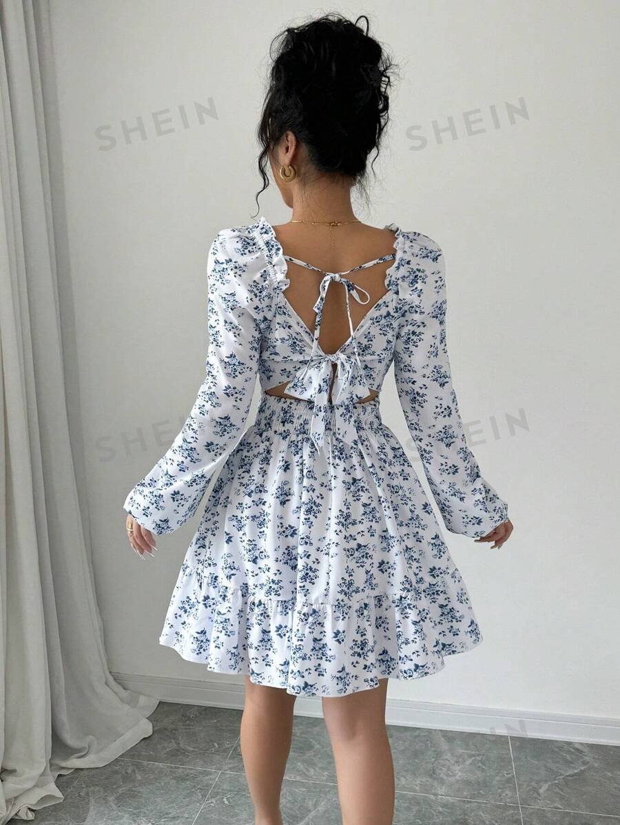 Vestido casual de manga larga con cuello cuadrado - Imagen 3