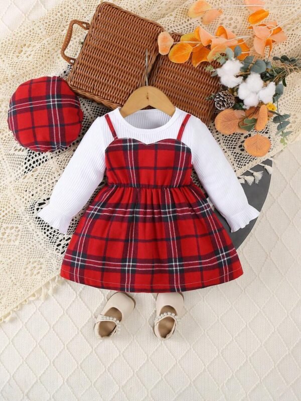 Conjunto de vestido escolar casual elegante y bonito para niñas bebés con sombrero