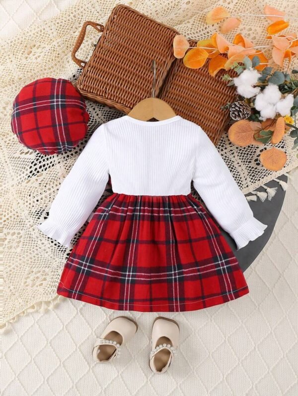 Conjunto de vestido escolar casual elegante y bonito para niñas bebés con sombrero - Imagen 2