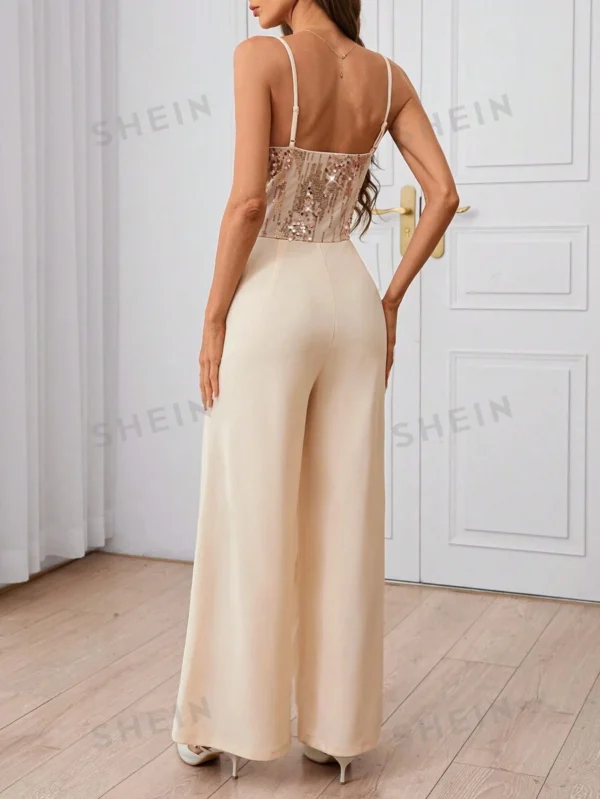 Mono elegante de pierna ancha con parches de lentejuelas - Imagen 2