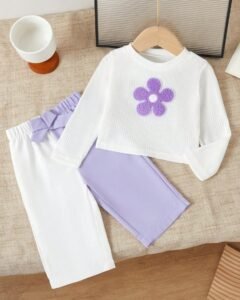 Top con con flores 3D y pantalones de colores para niña bebé