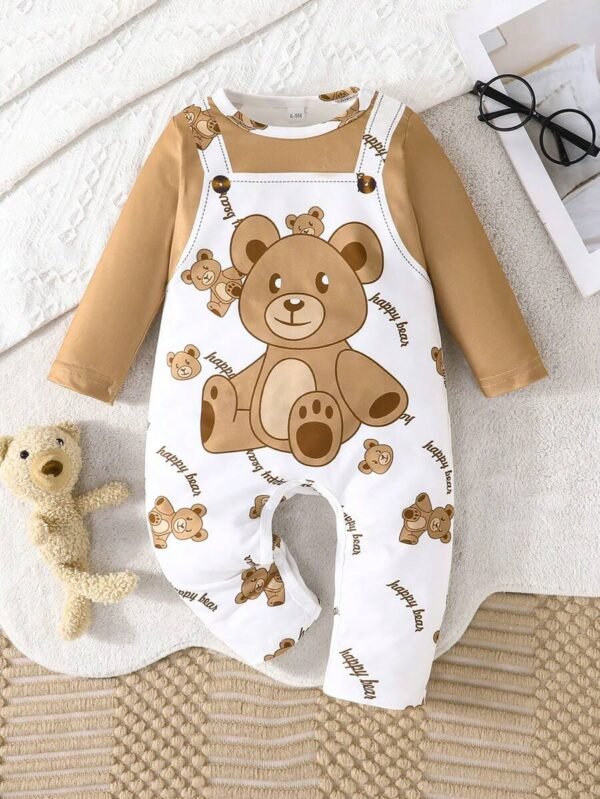 Pelele para bebé niño con manga larga, diseño lindo de oso y letras