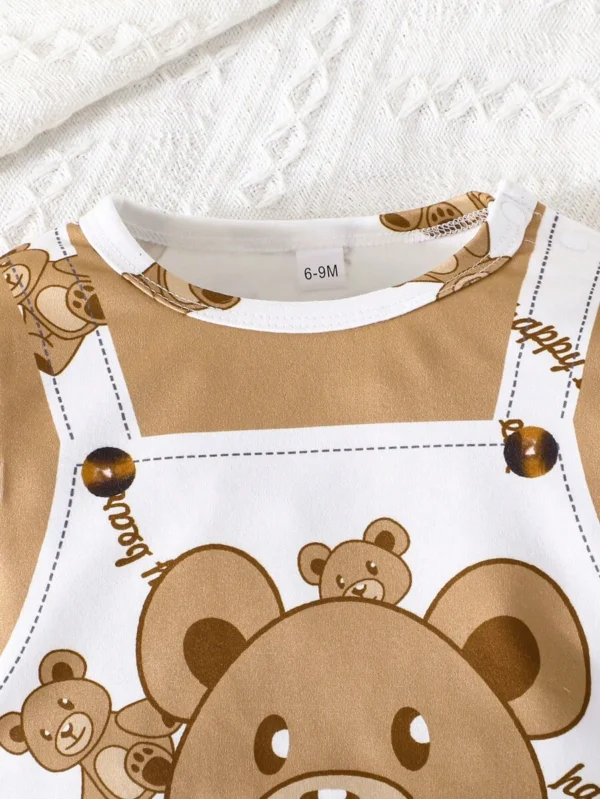 Pelele para bebé niño con manga larga, diseño lindo de oso y letras - Imagen 3