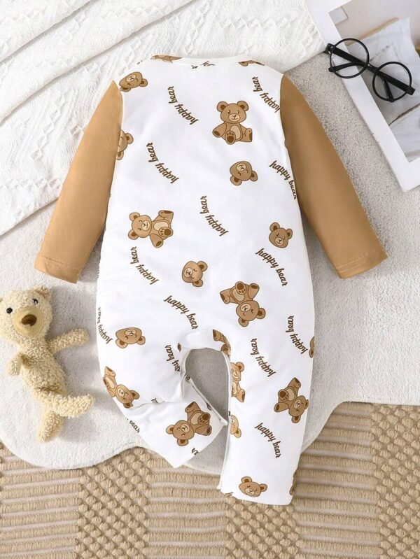 Pelele para bebé niño con manga larga, diseño lindo de oso y letras - Imagen 2