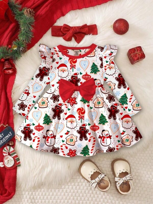 Vestido de Navidad de manga larga para bebés y niñas con estampados adorables