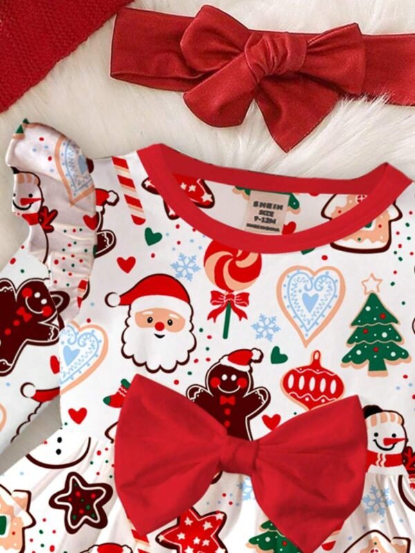 Vestido de Navidad de manga larga para bebés y niñas con estampados adorables - Imagen 3