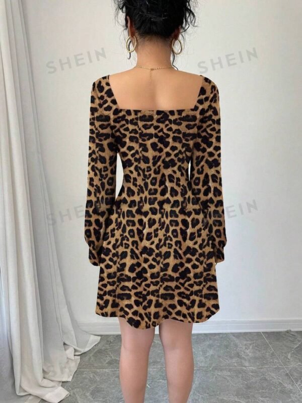 Vestido midi de mujer elegante de unicolor con cuello cuadrado - Imagen 3