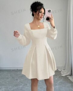 Vestido midi de mujer con cuello cuadrado