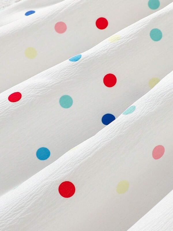 Vestido de verano para niña con gráfico de corazón, volante en el bajo y lazo decorativo - Imagen 3