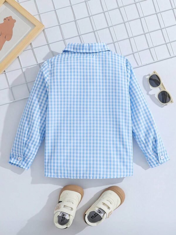 Camisa casual de manga larga con bolsillo a cuadros negros y blancos para niño - Imagen 2
