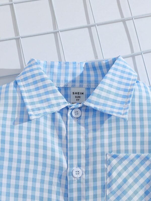 Camisa casual de manga larga con bolsillo a cuadros negros y blancos para niño - Imagen 3