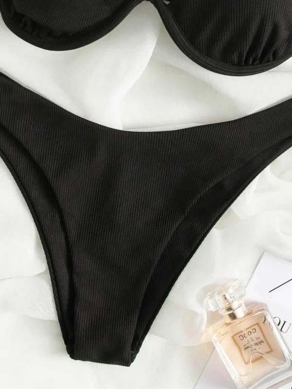 Conjunto de bikini con copas y aros con un solo hombro y ribete - Imagen 3