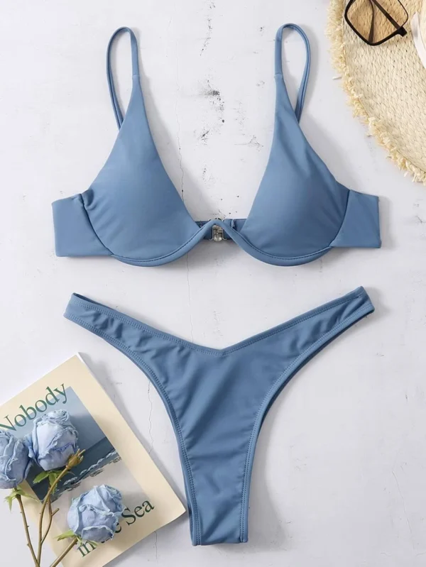 Bikini De Corte Alto Con Aros Lisos
