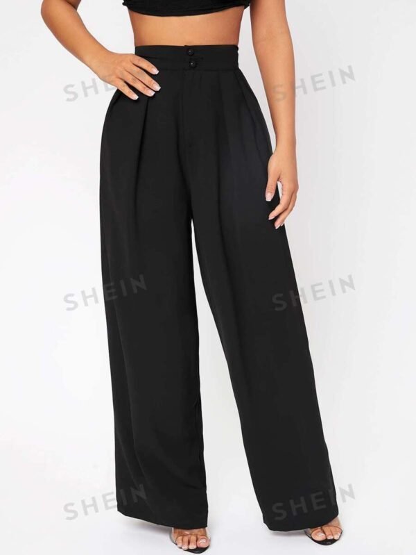 Pantalones negros de vestir de cintura alta con pliegues y pernera ancha - Imagen 3