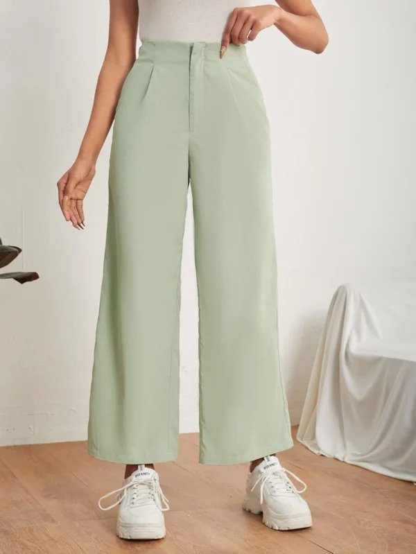 Pantalones de pierna ancha cremallera unicolor